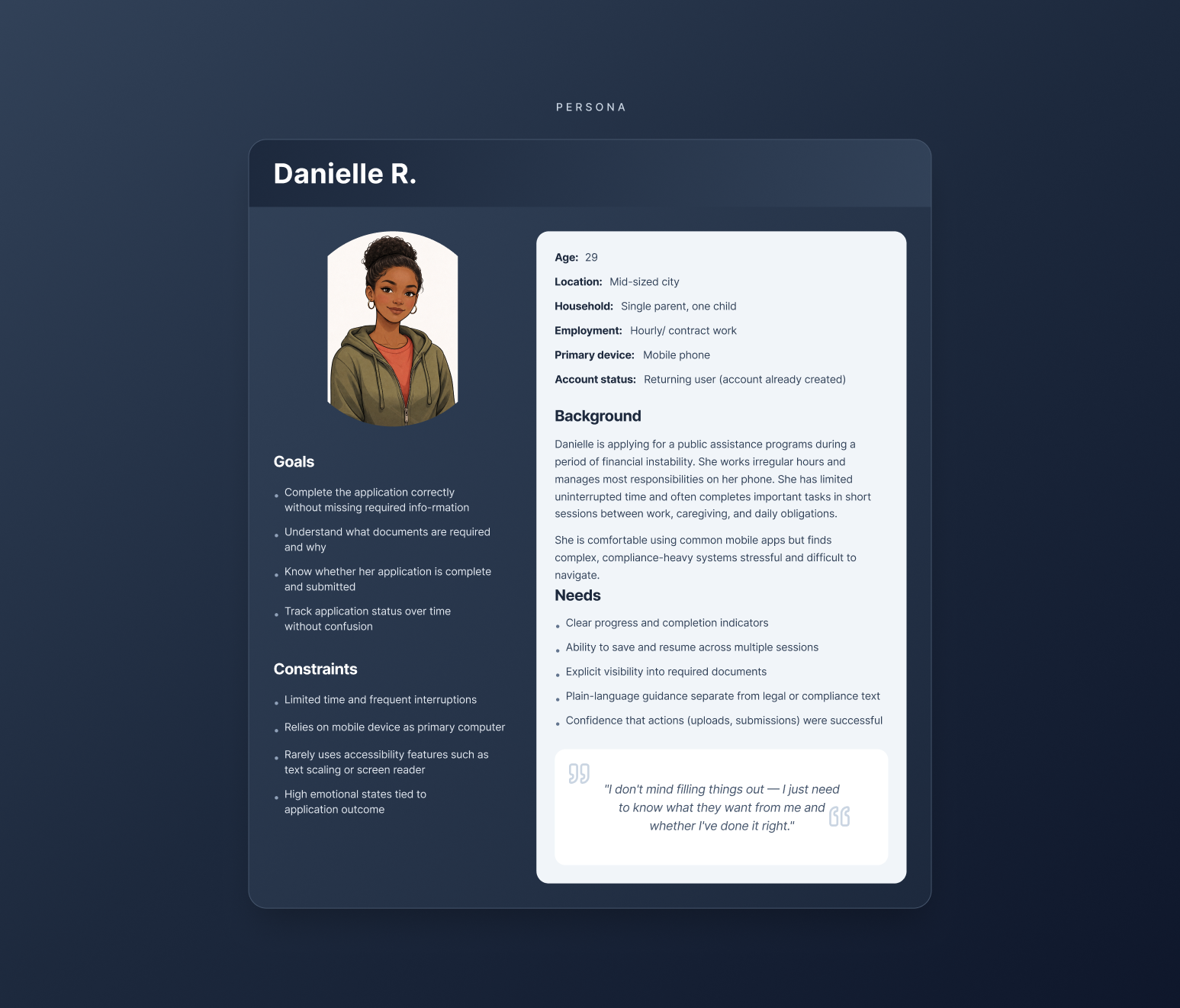 Primary public service applicant persona overview.